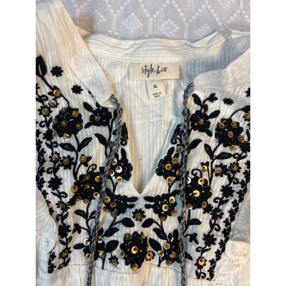 NWT Style & Co White with Black Floral Blouse 1X Darling Smock ruffle top - Picture 5 of 9